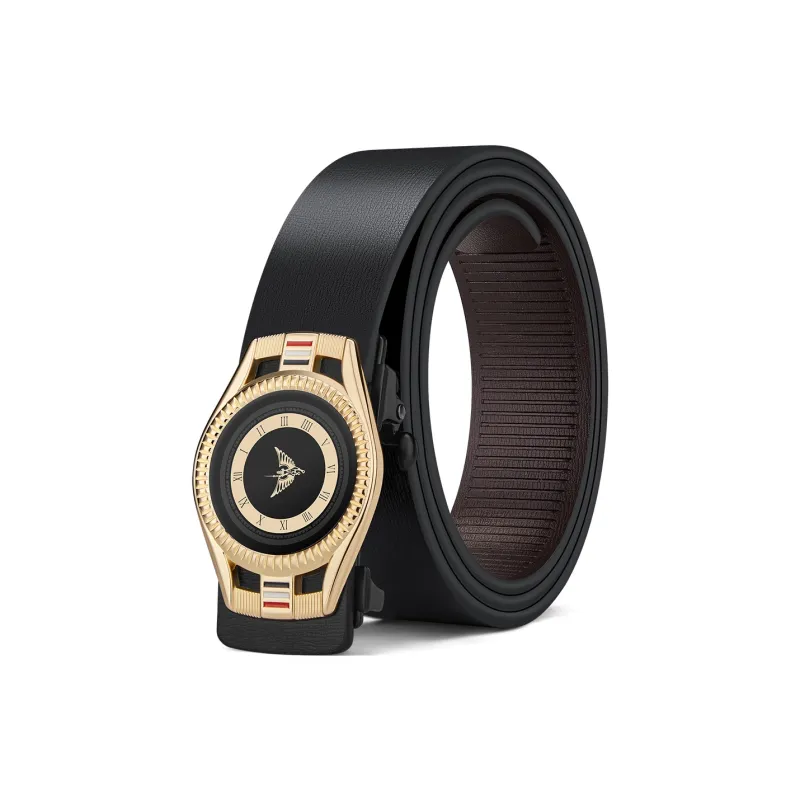 WilliamPOLO Cow Split Leather Leather Belts Men's Gold 3.4cm Wide-0