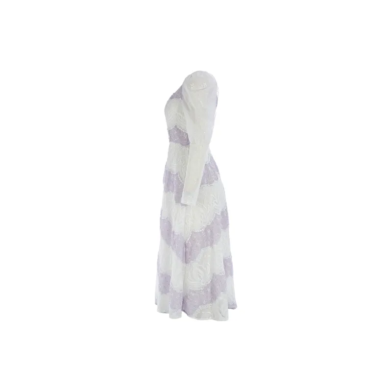 Marie Elie Long Sleeved Dresses Women's White Base Pattern-2