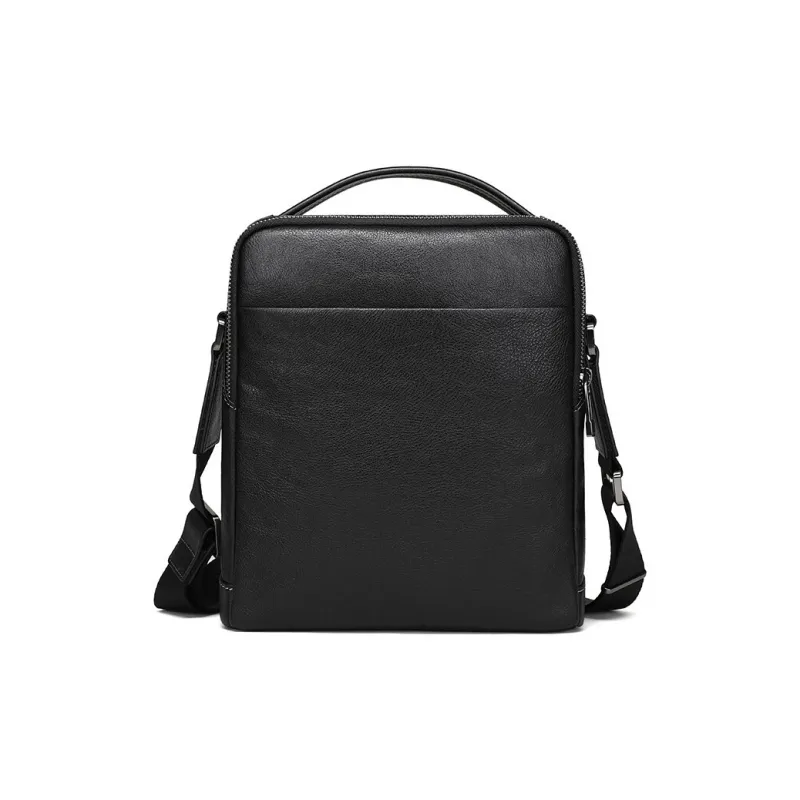 ELLE HOMME Vegetable Tanned Top Grain Cow Leather Shoulder Bag Handbag Crossbody Bag Men's Black-3
