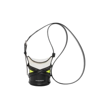 Alexander McQueen THE CURVE BAG Calfskin Crossbody Bag, Shoulder Bag Women's Ivory White/Black/Acid Yellow