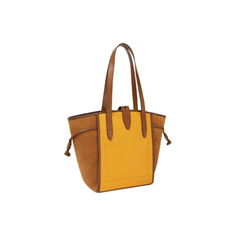 Furla Net Collection Grained Calfskin Tote Bag, Shopping Bag, Shoulder Bag, Handbag Medium Size Women's Brown & Yellow-2