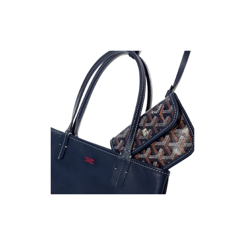 GOYARD Anjou Canvas With Calfskin Combo Bag Tote One Shoulder Handbag Mini Women's Dark Blue/Gray Small Heart-4
