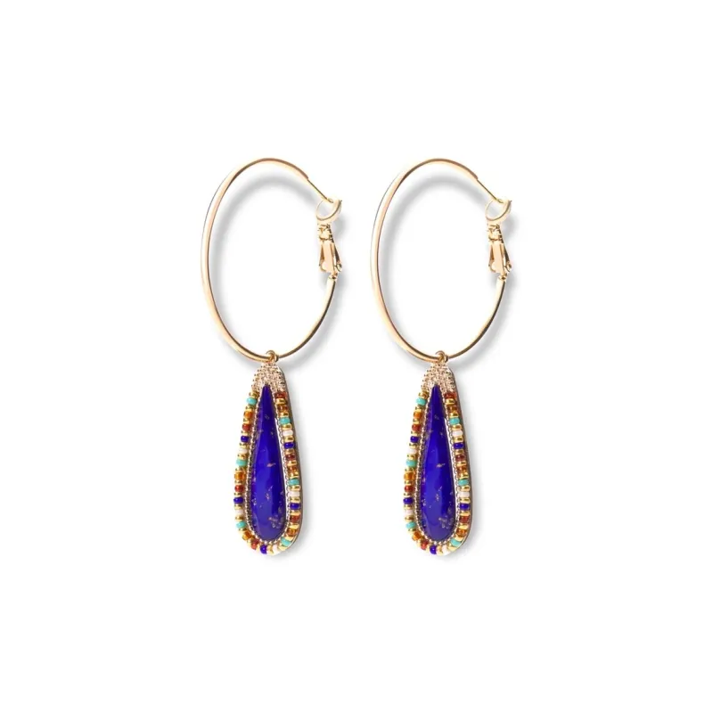SATELLITE Gemstone Inlay Earrings Women's Blue-0