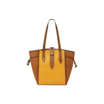 Furla Net Collection Grained Calfskin Tote Bag, Shopping Bag, Shoulder Bag, Handbag Medium Size Women's Brown & Yellow
