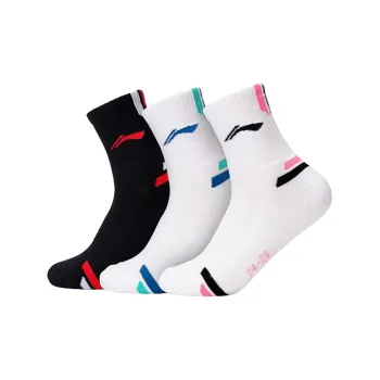 LiNing Mid Calf Socks Unisex 3 Pack White Black White Blue Black Red