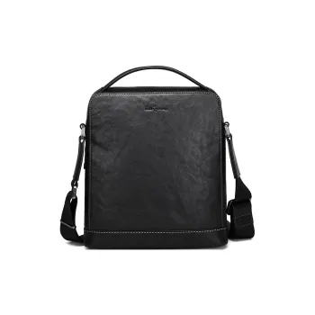 ELLE HOMME Vegetable Tanned Top Grain Cow Leather Shoulder Bag Handbag Crossbody Bag Men's Black
