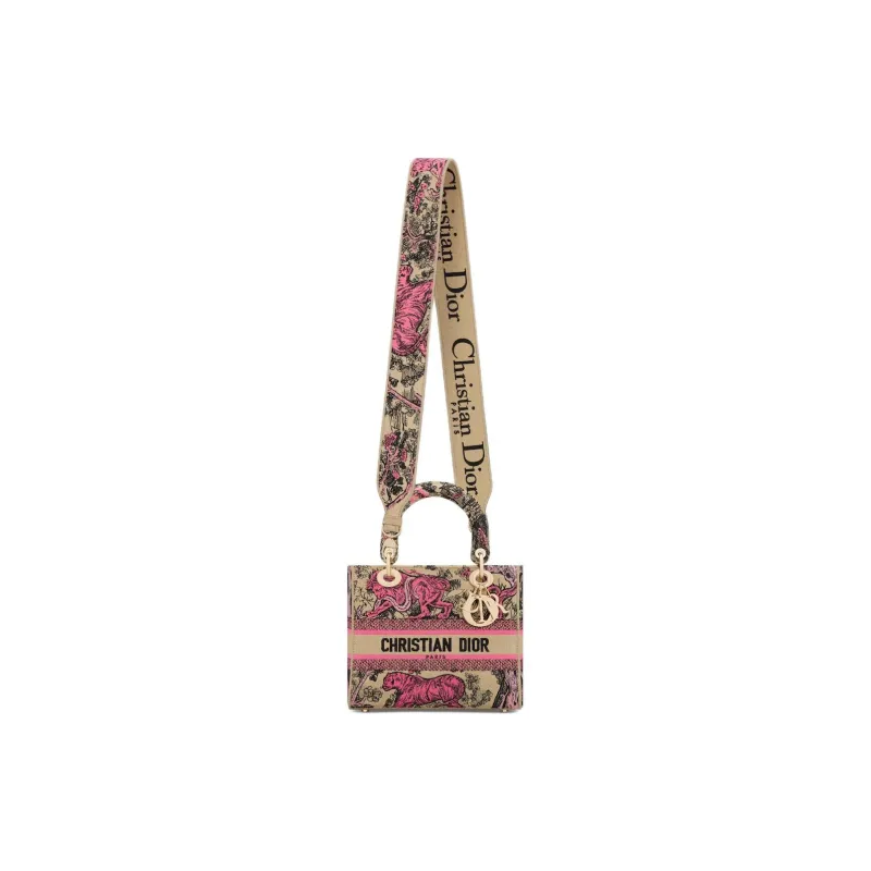 DIOR DIORIVIERALady D Lite Embroidery Dior Bag Shoulder Bag Crossbody Bag Handbag Medium Size Women's Candy Pink-1