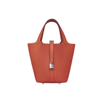 HERMES Picotin Maurice Leather Basket Bag Handbag Bucket Bag 18 Women's R1 Terre Battue Red Clay