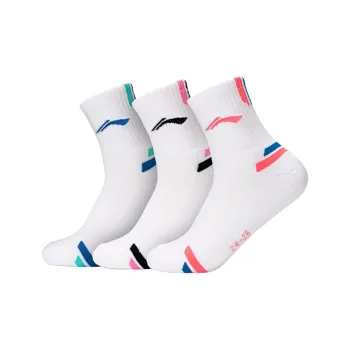 LiNing Mid Calf Socks Unisex 3 Pack White Pink White Black White Blue