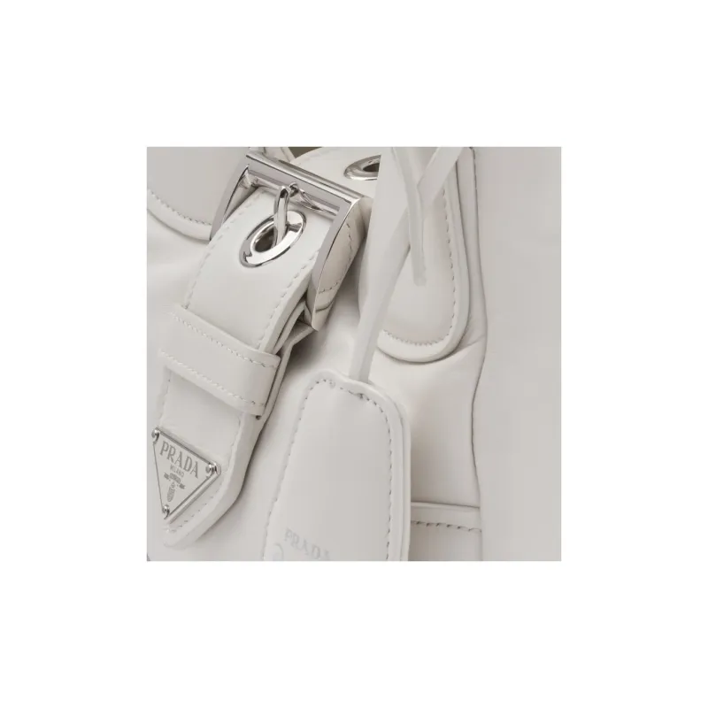 PRADA Soft Sheep Leather Shoulder Bag Moon Bag Crossbody Bag Handbag Mini Women's White-3