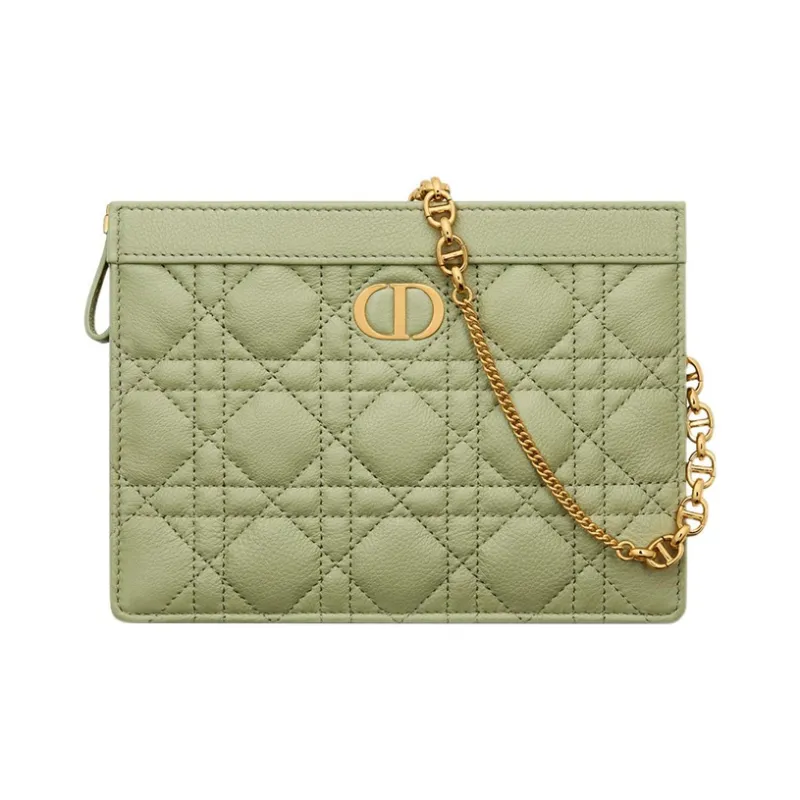 DIOR Caro Soft Calfskin One Shoulder Crossbody Clutches Women's Green-0