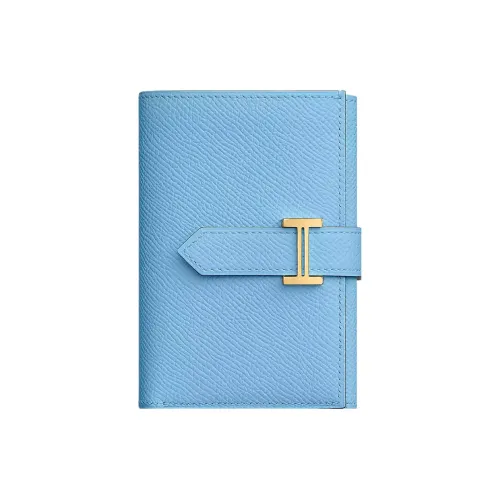 HERMES Bearn Epsom Leather Wallet Women's Sky Blue/Jade Green