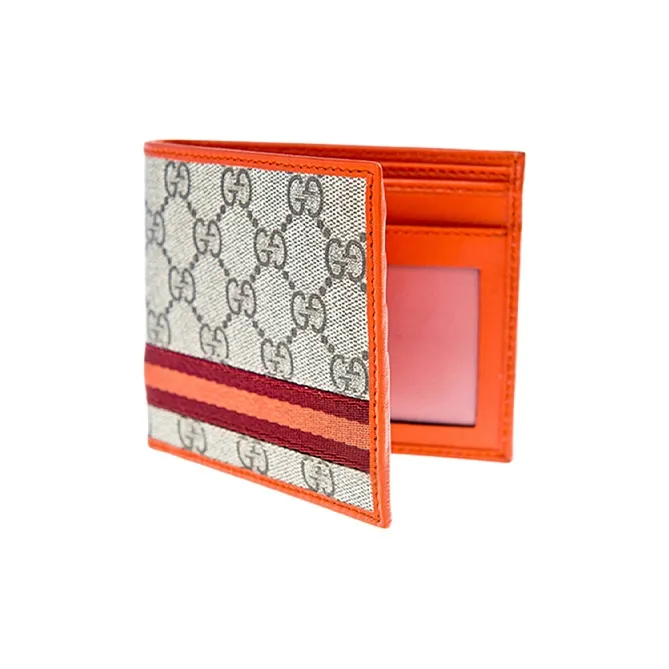 GUCCI Canvas With Leather Wallet Men's Ebony/Orange-1