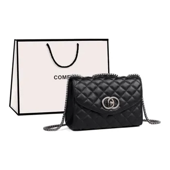 COMELY Cow Leather Patchwork Synthetic Leather Girlish Chain Bag Shoulder Bag Crossbody Bag Regular Women's Black