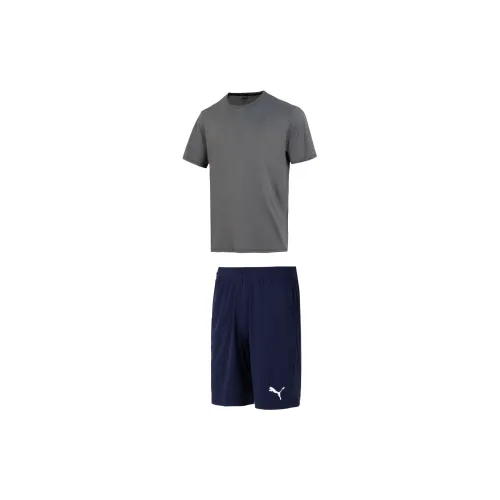 PUMA Casual Sportswear Men Set Gray Short-Sleeved+Blue Shorts