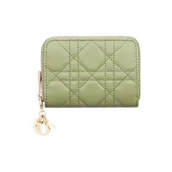DIOR Lady Dior Lambskin Wallet Small Size Women's Green