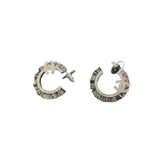 CHANEL Silver Crystal Earrings Women's Silver-0