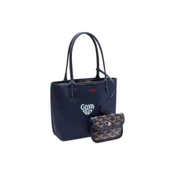 GOYARD Anjou Canvas With Calfskin Combo Bag Tote One Shoulder Handbag Mini Women's Dark Blue/Gray Small Heart