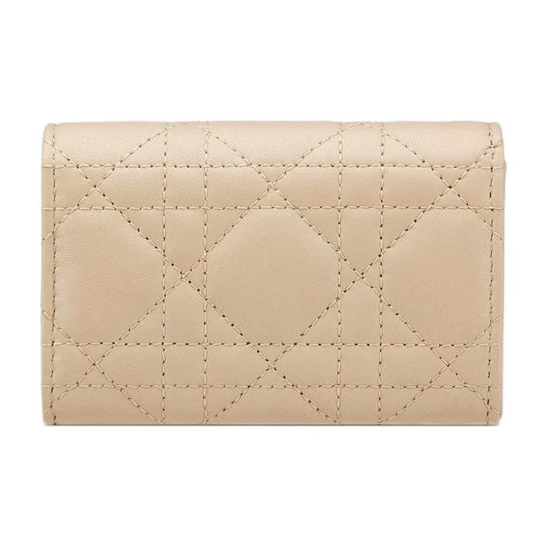 DIOR Wicker Pattern Lambskin Wallet Women's Pink Beige-2