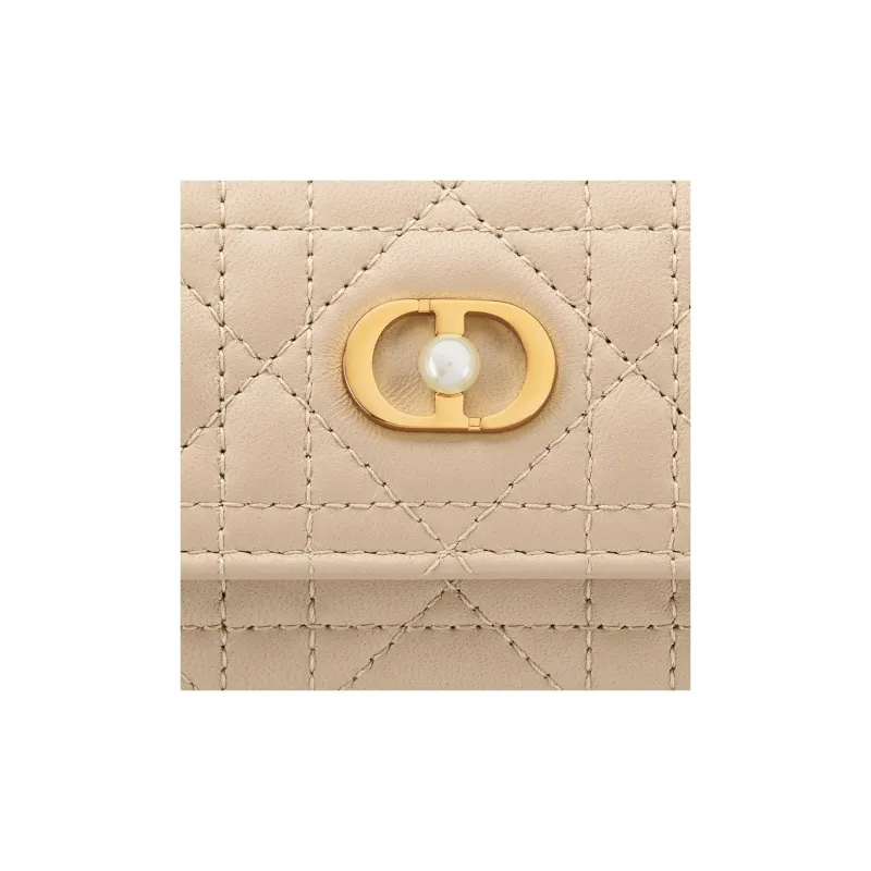 DIOR Wicker Pattern Lambskin Wallet Women's Pink Beige-4