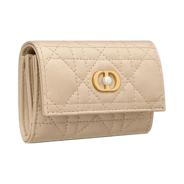DIOR Wicker Pattern Lambskin Wallet Women's Pink Beige-1