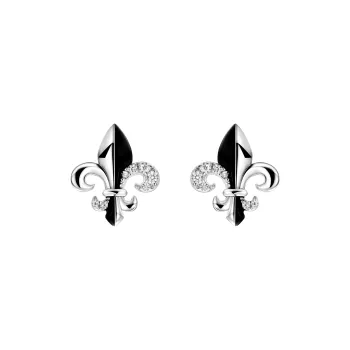 APORRO 925 Sterling Silver With Black Enamel Iris Stud Earrings Unisex