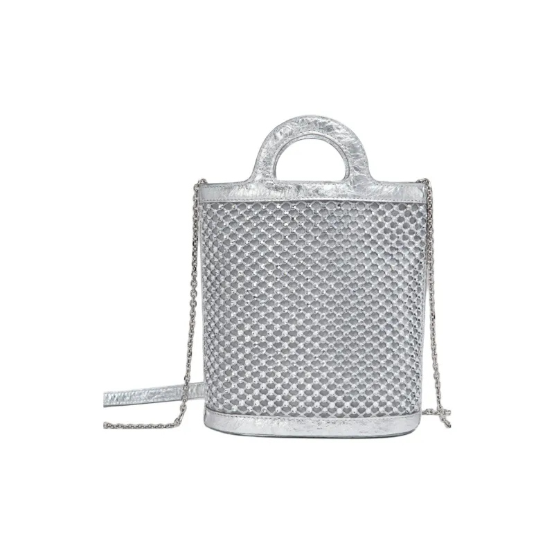 MARNI TROPICALIA Knitted Polyester Bucket Bag Crossbody Handbag Shoulder Bag Women's Silver-1