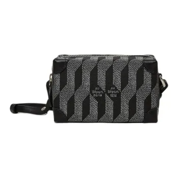 AU DEPART Reflective Jacquard With Calfskin Detail Shoulder Bag Crossbody Bag Extra Mini Women's Black