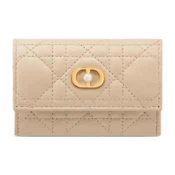 DIOR Wicker Pattern Lambskin Wallet Women's Pink Beige