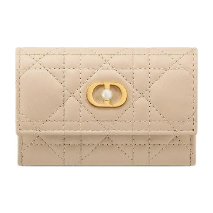 DIOR Wicker Pattern Lambskin Wallet Women's Pink Beige-0