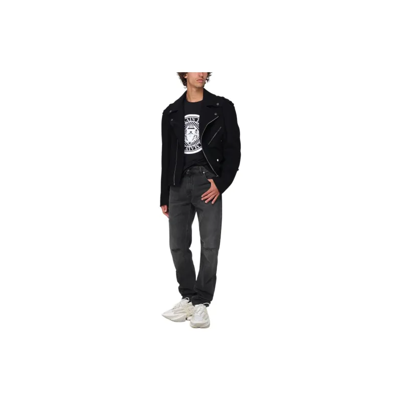 BALMAIN Logo Flocked Crewneck T-Shirt-2