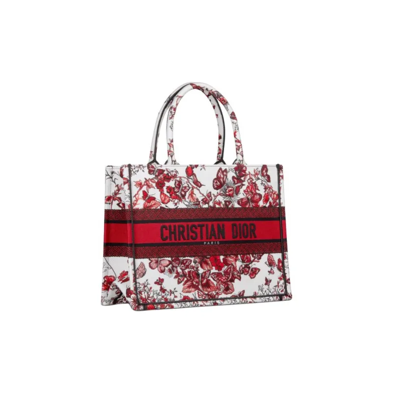 DIOR BookTote Embroidery Totes Shopping Bags Handbags Medium Size Women's Red-1