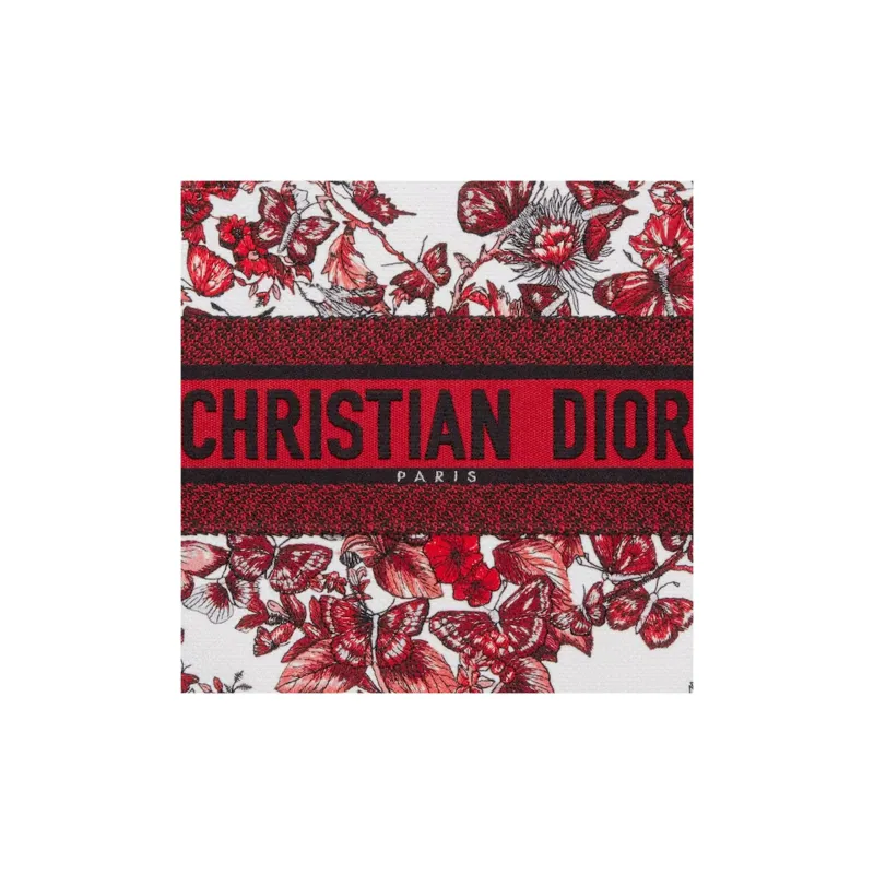 DIOR BookTote Embroidery Totes Shopping Bags Handbags Medium Size Women's Red-4