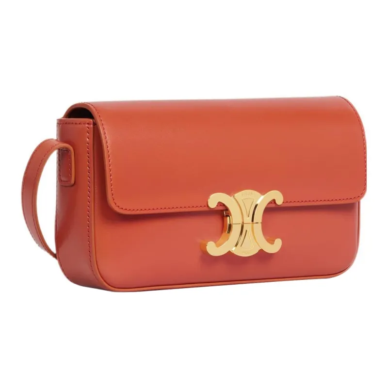 CELINE Triomphe Shiny Cow Leather Crossbody One Shoulder Handbag Trumpets Women's Red Chalcedony-1