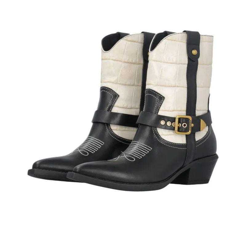 PINKO Texan Ankle Boots 5.5cm Women's Black White-4