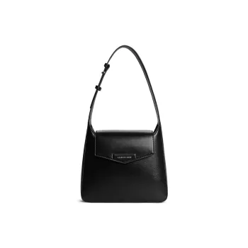 CHARLES&KEITH PU Shoulder Bag Women's Noir Black/Oat/Slate Blue Gray Blue