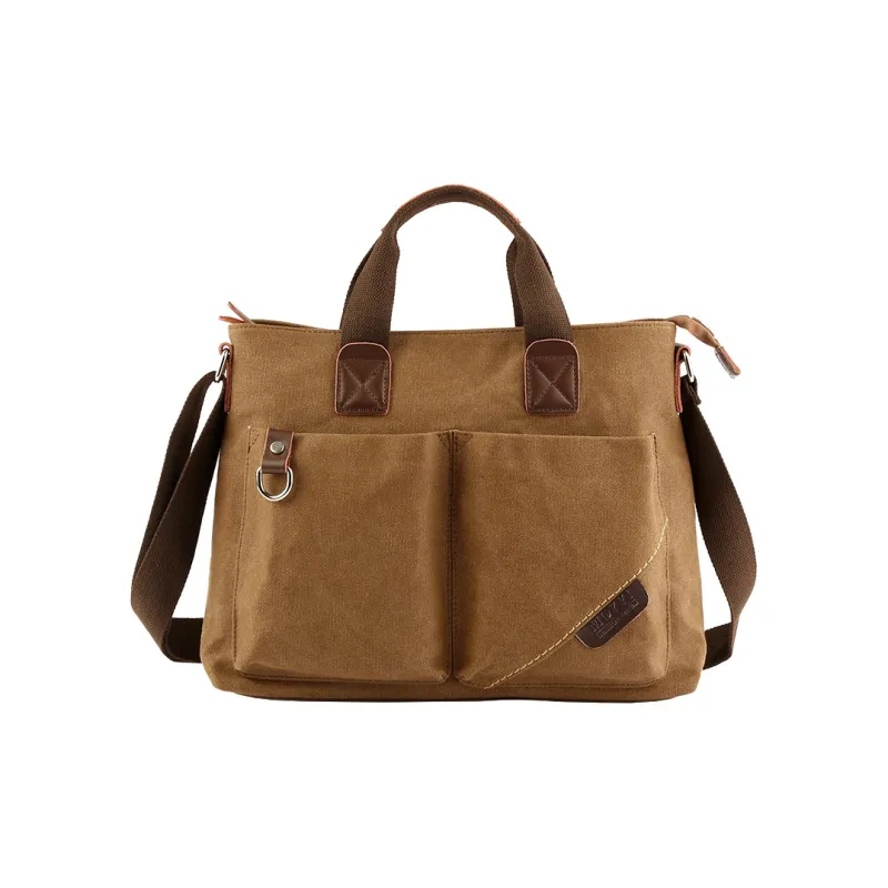 MOYYI Canvas Crossbody Bag Multifunction Computer Briefcase Handbag Shoulder Bag Large Size Men's Black/Coffee-1