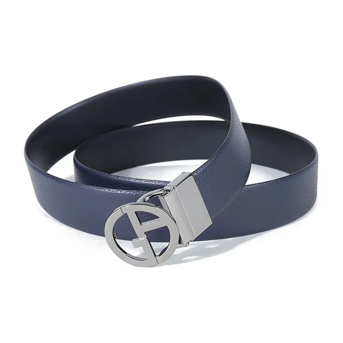 AMANI Cow Leather Belts Men's Blue/Black Width  4cm-3