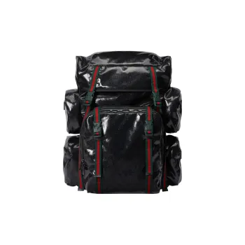 GUCCI Crystal Canvas With Leather Trim Backpack Men's Black