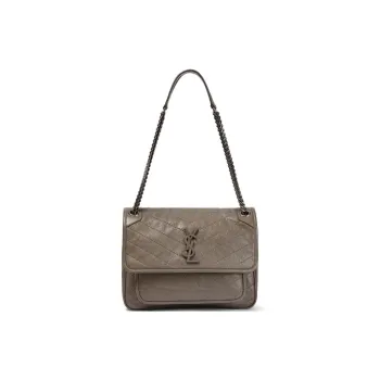 SAINT LAURENT YSL Niki Calfskin Hobo Bag Crossbody Bag Shoulder Bag Women's Mole Brown Gray With Tan