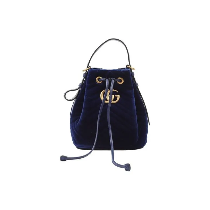 GUCCI Marmont Velvet Bucket Bags Shoulder Bag Crossbody Bag Handbag Women's Blue-0