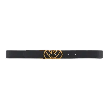 EMPORIO ARMANI Inner Side With Matching Deer Pattern Cow Leather Leather Belts Women's Black/Black