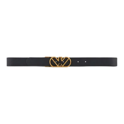 EMPORIO ARMANI Inner Side With Matching Deer Pattern Cow Leather Leather Belts Women's Black/Black
