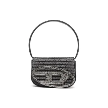 DIESEL Cotton With Cow Leather Portable Crossbody Bag Shoulder Bag Women's Gray