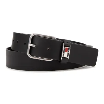 Tommy Hilfiger Cowhide Split Leather Belts Men's Black Width 3.5cm