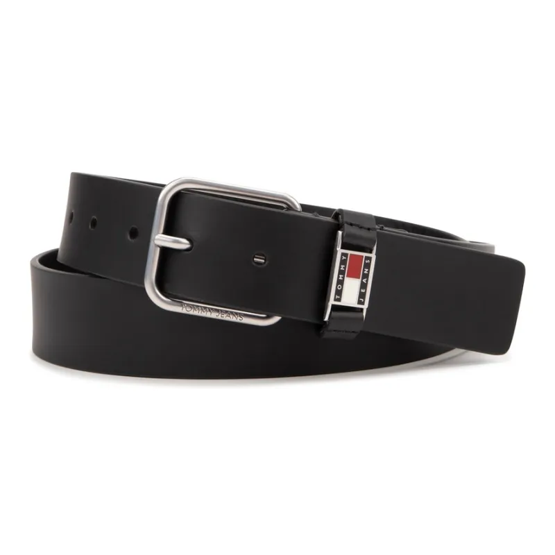 Tommy Hilfiger Cowhide Split Leather Belts Men's Black Width 3.5cm-0