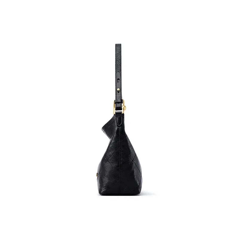 FION Soft Genuine Leather Bucket Bag, Shoulder Bag Medium Size Women's Black-3