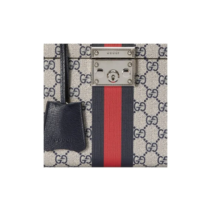 GUCCI Canvas With Leather Portable One Shoulder Crossbody Makeup Bag Women's Beige/Blue-7