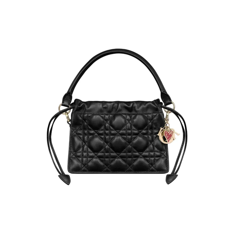 DIOR Lady Dior Wicker Pattern Leather Shoulder Bag Crossbody Bag Handbag Mini Women's Black-2
