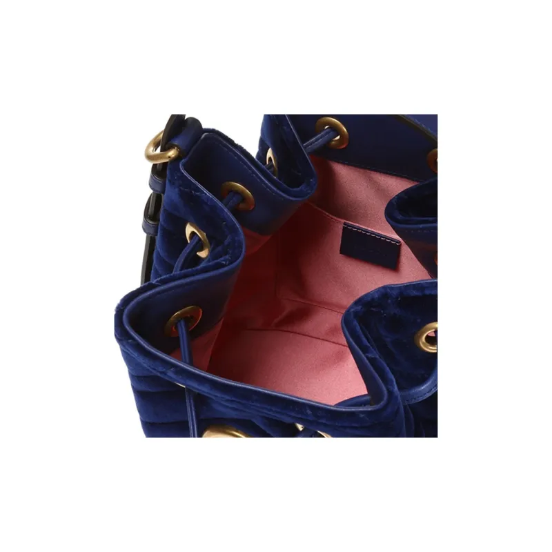 GUCCI Marmont Velvet Bucket Bags Shoulder Bag Crossbody Bag Handbag Women's Blue-5